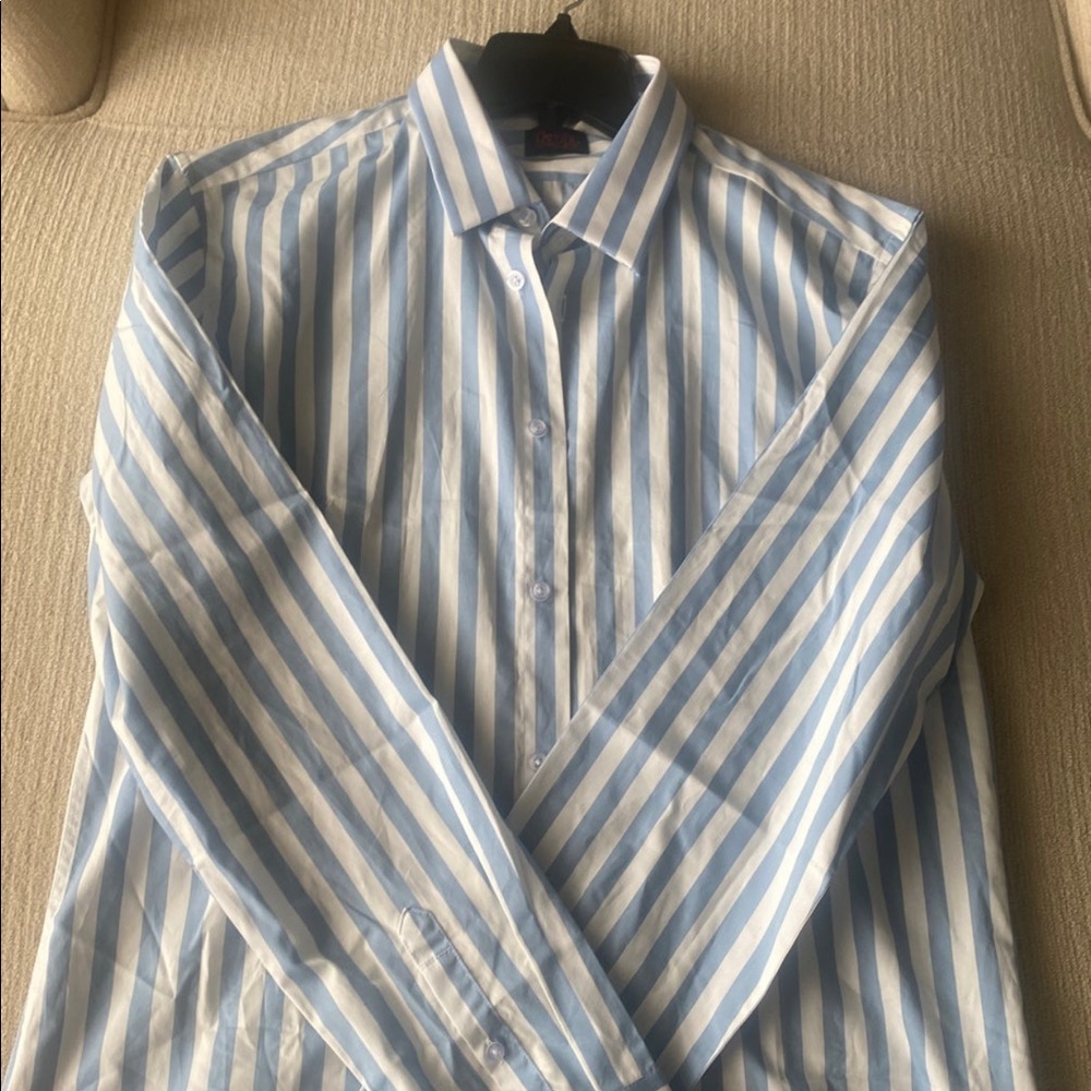 Blue and White Striped casual button down shirt